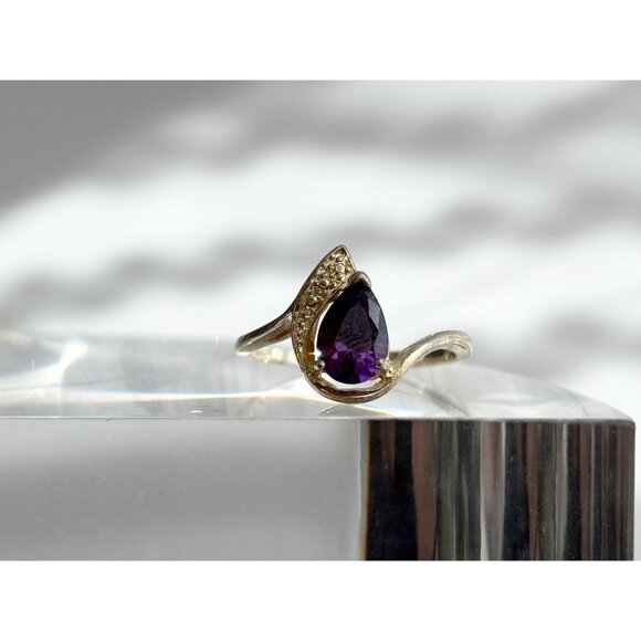 Amethyst Teardrop Vermeil 925 Sterling Silver Vintage Ring - sz 9.25 - Picture 2 of 9